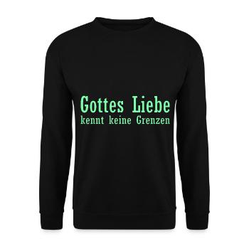 Gottes Liebe kennt keine Grenzen - Unisex Pullover - Schwarz - Vorne - Alina (178cm) & Michal (187cm)