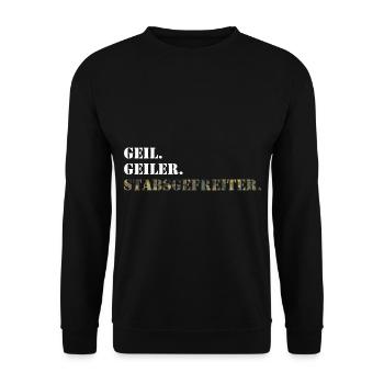 Geil. Geiler. Stabsgefreiter. Bundeswehr Soldat - Unisex Pullover - Schwarz - Vorne - Alina (178cm) & Michal (187cm)