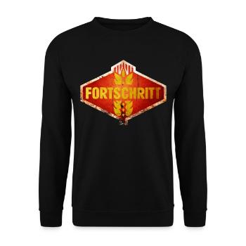 DDR FORTSCHRITT Ostalgie Vintage Logo - Unisex Pullover - Schwarz - Vorne - Alina (178cm) & Michal (187cm)