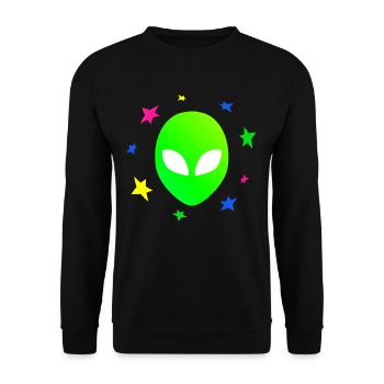 Alien Kopf Sterne Galaxy - Unisex Pullover - Schwarz - Vorne - Alina (178cm) & Michal (187cm)