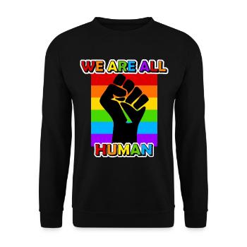 Rainbow Flag We are all Human - Unisex Sweatshirt - black - Front - Alina (178cm) & Michal (187cm)