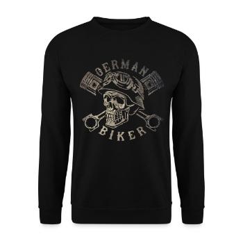 German Biker - Helmet Skull - Vintage Motorrad - Unisex Pullover - Schwarz - Vorne - Alina (178cm) & Michal (187cm)