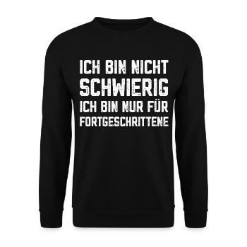 Bin nicht schwierig ich bin für Fortgeschrittene - Unisex Pullover - Schwarz - Vorne - Alina (178cm) & Michal (187cm)
