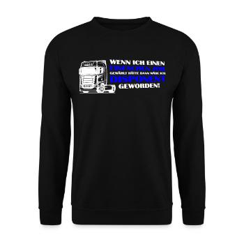 Trucker Brummi Fahrer Disponent Spruch Zugmaschine - Unisex Pullover - Schwarz - Vorne - Alina (178cm) & Michal (187cm)