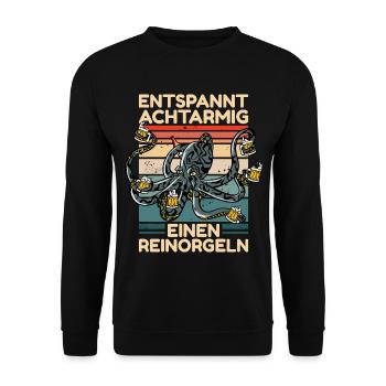 Entspannt Achtarmig Einen Reinorgeln Oktopus Meer - Unisex Pullover - Schwarz - Vorne - Alina (178cm) & Michal (187cm)