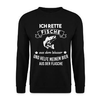 Ich rette Fische aus dem Wasser | Lustiger Spruch - Unisex Pullover - Schwarz - Vorne - Alina (178cm) & Michal (187cm)