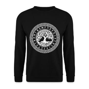 Yggdrasil Baum des Lebens mit nordischen Rune Rad - Unisex Pullover - Schwarz - Vorne - Alina (178cm) & Michal (187cm)