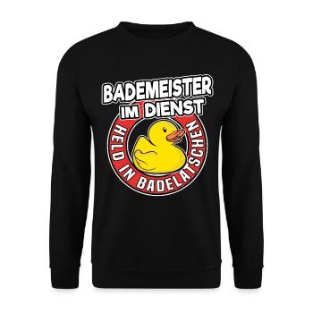 Bademeister Im Dienst Rettungsschwimmer Geschenk - Unisex Pullover - Schwarz - Vorne - Alina (178cm) & Michal (187cm)