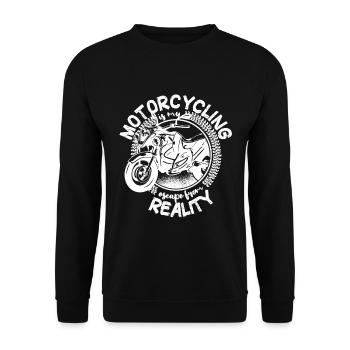 Motorcycling is my escape from reality - Biker - Unisex Pullover - Schwarz - Vorne - Alina (178cm) & Michal (187cm)