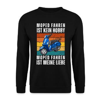 Mofa Moped fahren Lustiges Geschenk Retro Moped - Unisex Pullover - Schwarz - Vorne - Alina (178cm) & Michal (187cm)