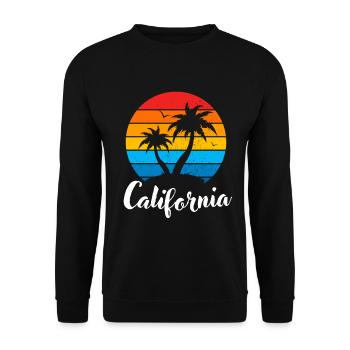 Retro Strand Sommer Tropische Palmen Kalifornien - Unisex Pullover - Schwarz - Vorne - Alina (178cm) & Michal (187cm)