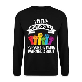Regenbogen Faust Gay Pride Lustiges Geschenk LGBT - Unisex Pullover - Schwarz - Vorne - Alina (178cm) & Michal (187cm)