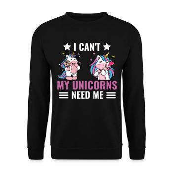 Ich kann nicht Lustiges Geschenk Fantasy Einhorn - Unisex Pullover - Schwarz - Vorne - Alina (178cm) & Michal (187cm)