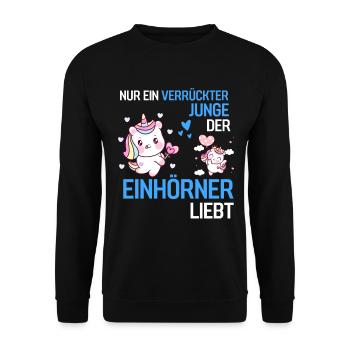 Jungs Einhörner Fantasy Tier Geschenk Einhorn - Unisex Pullover - Schwarz - Vorne - Alina (178cm) & Michal (187cm)