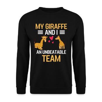 Meine Giraffe und ich Afrika Tier Geschenk Giraffe - Unisex Pullover - Schwarz - Vorne - Alina (178cm) & Michal (187cm)