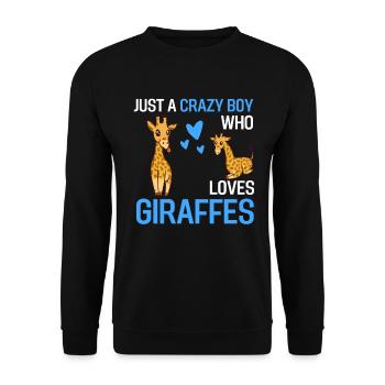 Nur ein verrückter Junge der Giraffen liebt Tier - Unisex Pullover - Schwarz - Vorne - Alina (178cm) & Michal (187cm)