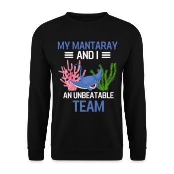 Mein Mantarochen und ich Zoo Tier Lustiges Rochen - Unisex Pullover - Schwarz - Vorne - Alina (178cm) & Michal (187cm)