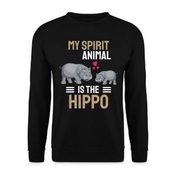 Nilpferd Mein spirituelles Tier ist das Hippo - Unisex Pullover - Schwarz - Vorne - Alina (178cm) & Michal (187cm)