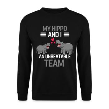 Mon hippopotame et moi Afrique animal drôle hippopotame - Sweat-shirt Unisexe - noir - Devant - Alina (178cm) & Michal (187cm)