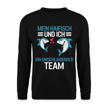 Ozean Tierliebhaber Meerestier Lustiges Haifisch - Unisex Pullover - Schwarz - Vorne - Alina (178cm) & Michal (187cm)