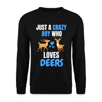 Verrückter Junge Tier Lustiges Geschenk Hirsch - Unisex Pullover - Schwarz - Vorne - Alina (178cm) & Michal (187cm)
