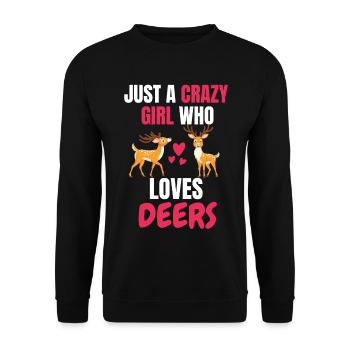 Verrücktes Mädchen Wald Tier Geschenk Hirsch - Unisex Pullover - Schwarz - Vorne - Alina (178cm) & Michal (187cm)
