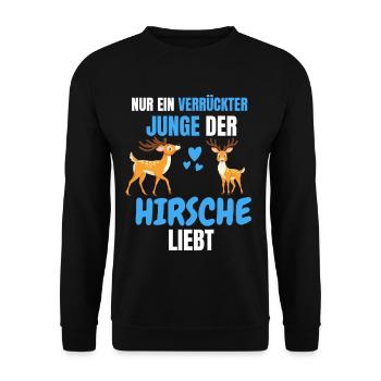 Wald Tierliebhaber Jungs Lustiges Geschenk Hirsch - Unisex Pullover - Schwarz - Vorne - Alina (178cm) & Michal (187cm)