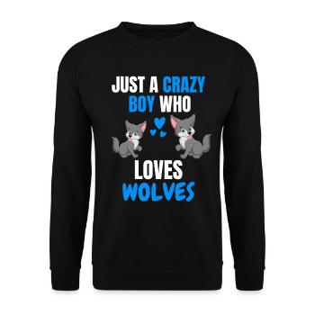 Verrückter Junge Waldtier Lustiges Geschenk Wolf - Unisex Pullover - Schwarz - Vorne - Alina (178cm) & Michal (187cm)