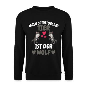 Wald Tier Spirituelles Tier Geschenk Wolf - Unisex Pullover - Schwarz - Vorne - Alina (178cm) & Michal (187cm)