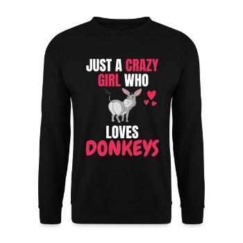 Verrücktes Mädchen Tier Lustiges Geschenk Esel - Unisex Pullover - Schwarz - Vorne - Alina (178cm) & Michal (187cm)