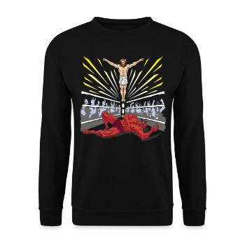 Wrestling Merch Jesus Devil Comic Religion Outfit - Unisex Sweatshirt - black - Front - Alina (178cm) & Michal (187cm)