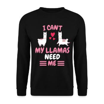 Ich kann nicht Tier Alpaka Lustiges Geschenk Lama - Unisex Pullover - Schwarz - Vorne - Alina (178cm) & Michal (187cm)