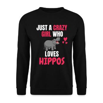 Crazy Girl Animal Hippo Gift Hippo Hippo - Unisex Sweatshirt - black - Front - Alina (178cm) & Michal (187cm)
