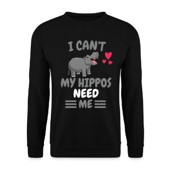 Ich kann nicht Hippo Afrika Tier Geschenk Nilpferd - Unisex Pullover - Schwarz - Vorne - Alina (178cm) & Michal (187cm)
