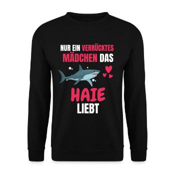 Ozean Tier Mädchen Raubtier Lustiges Geschenk Hai - Unisex Pullover - Schwarz - Vorne - Alina (178cm) & Michal (187cm)