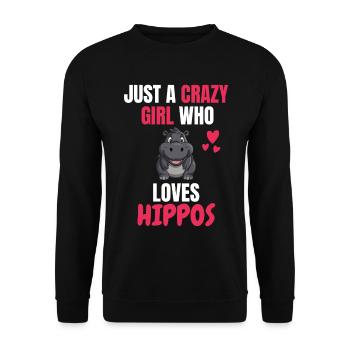 Verrücktes Mädchen Afrika Tier Geschenk Nilpferd - Unisex Pullover - Schwarz - Vorne - Alina (178cm) & Michal (187cm)