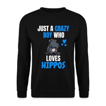 Verrückter Junge Afrika Tier Geschenk Nilpferd - Unisex Pullover - Schwarz - Vorne - Alina (178cm) & Michal (187cm)