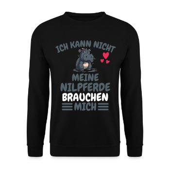 Afrika Tier Lustiges Nilpferd Geschenk Hippo - Unisex Pullover - Schwarz - Vorne - Alina (178cm) & Michal (187cm)
