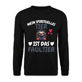 Faulenzer Mein spirituelles Tier ist das Faultier - Unisex Pullover - Schwarz - Vorne - Alina (178cm) & Michal (187cm)