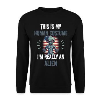 UFO Alien Costume Party Gift USA Flag Alien - Unisex Sweatshirt - black - Front - Alina (178cm) & Michal (187cm)