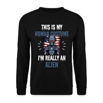 USA Flag Alien Gift America Alien - Unisex Sweatshirt - black - Front - Alina (178cm) & Michal (187cm)