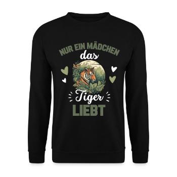 Nur ein Mädchen das Tiger liebt Geschenk Tiger - Unisex Pullover - Schwarz - Vorne - Alina (178cm) & Michal (187cm)