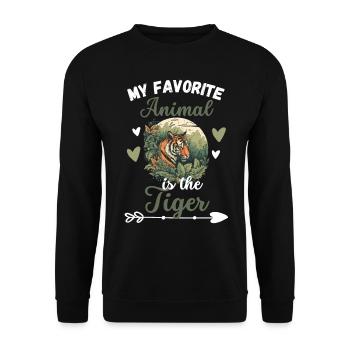 Tiger Geschenk Mein Lieblingstier ist der Tiger - Unisex Pullover - Schwarz - Vorne - Alina (178cm) & Michal (187cm)