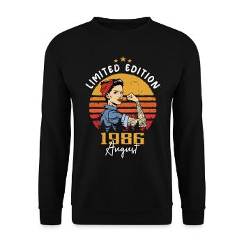 Août 1986 Retro Vintage Anniversaire Août 1986 - Sweat-shirt Unisexe - noir - Devant - Alina (178cm) & Michal (187cm)