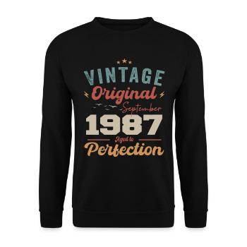 September 1987 Jubilee 1987 September Gift - Unisex Sweatshirt - black - Front - Alina (178cm) & Michal (187cm)