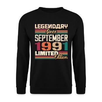 September 1991 Anniversary 1991 September Gift - Unisex Sweatshirt - black - Front - Alina (178cm) & Michal (187cm)