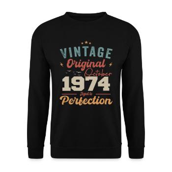 October 1974 Birthday Present 1974 October - Unisex Sweatshirt - black - Front - Alina (178cm) & Michal (187cm)