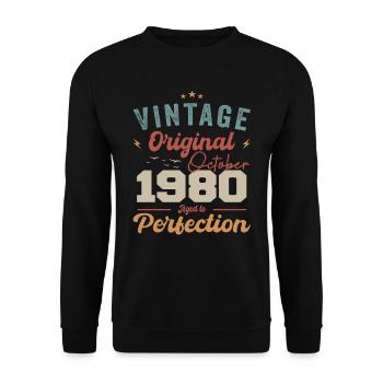 October 1980 Birthday Present 1980 October - Unisex Sweatshirt - black - Front - Alina (178cm) & Michal (187cm)