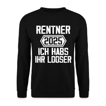 Rentner 2025 Rente Renteneintritt 2025 Geschenk - Unisex Pullover - Schwarz - Vorne - Alina (178cm) & Michal (187cm)