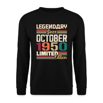Millésime des années 1950 d’octobre - Cadeau d’anniversaire des années 1950 - Sweat-shirt Unisexe - noir - Devant - Alina (178cm) & Michal (187cm)